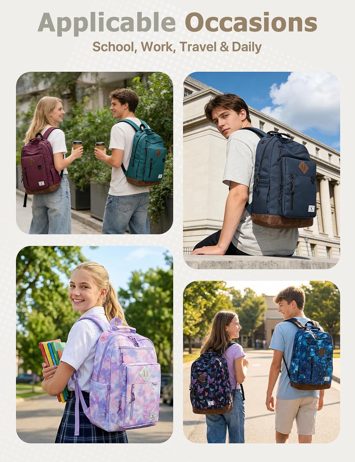 VX VONXURY Backpack for Men Women,Lightweight 15.6in Bookbag with Mulitiple Pockets,Water Resistant Travel Backpack