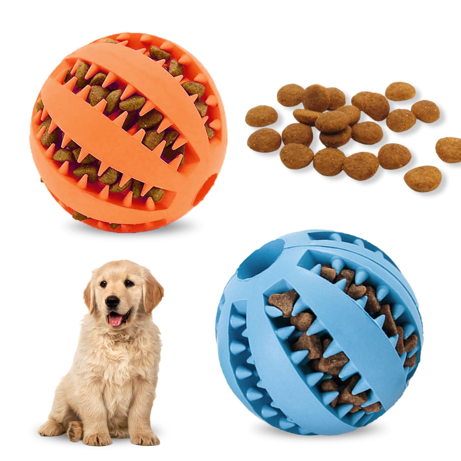 2 Interaktive Leckerli-Spender Für Hunde – Gummi, 7 Cm, Orange/blau, Für Zahnreinigung & Intelligenzspiel