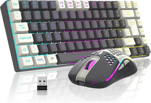 RedThunder K84 75% Wireless RGB Gaming Keyboard and Mouse, UK Layout 85 Keys TKL Ultra Compact Design, Lightweight Honeycomb Gaming Mouse for PC MAC PS5 Xbox Office Gamers