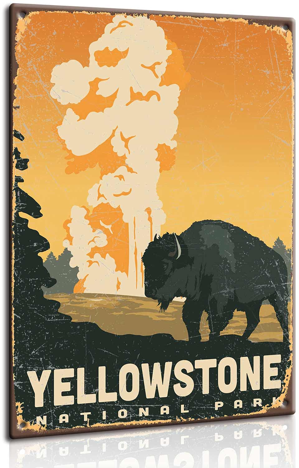 Retro Yellowstone National Park Tourist Signage Poster - Metal Tin Sign Hanging Retro Plaque Kitchen Poster Cafe Bar Pub Store Man cave Art Novelty Designs 5.5x8inch
