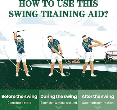 Golf Swing & Golf Grip Trainer with Arm Band for Right & Left Handed | Retractable Golf Training Aid with Click Feedback & Grip Correction, Great for Indoor & Outdoor Practice, Golf Gifts for Men