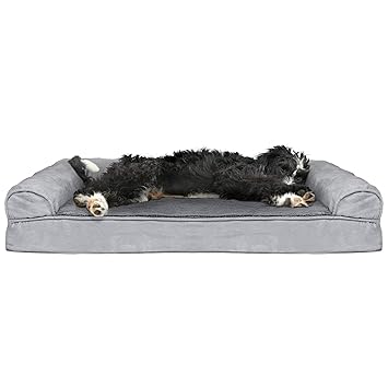 Furhaven Pet Plush & Suede Cooling Gel Top Sofa Pet Bed, Large, Gray