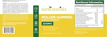 Mullein Gummies 2000mg – Respiratory Lung Health Supplement with Adaptogen Mushrooms, Mullein Leaf Extract – Natural Lung Cleanse for Adults, Vegan & Non-GMO | Immune Boost 60 Gummies