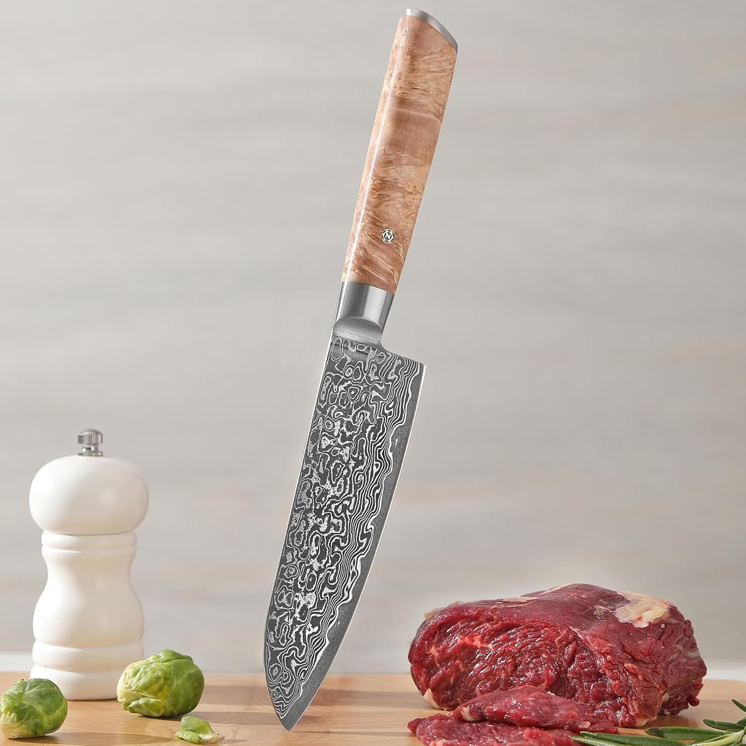 zayiko Kinone Damascus Kitchen Knife Set – 3-Piece Professional Chef Knives | 67 Layers Steel with VG10 Core | Ergonomic Birch Root Wood Handles | Premium Cooking Set in Gift Box