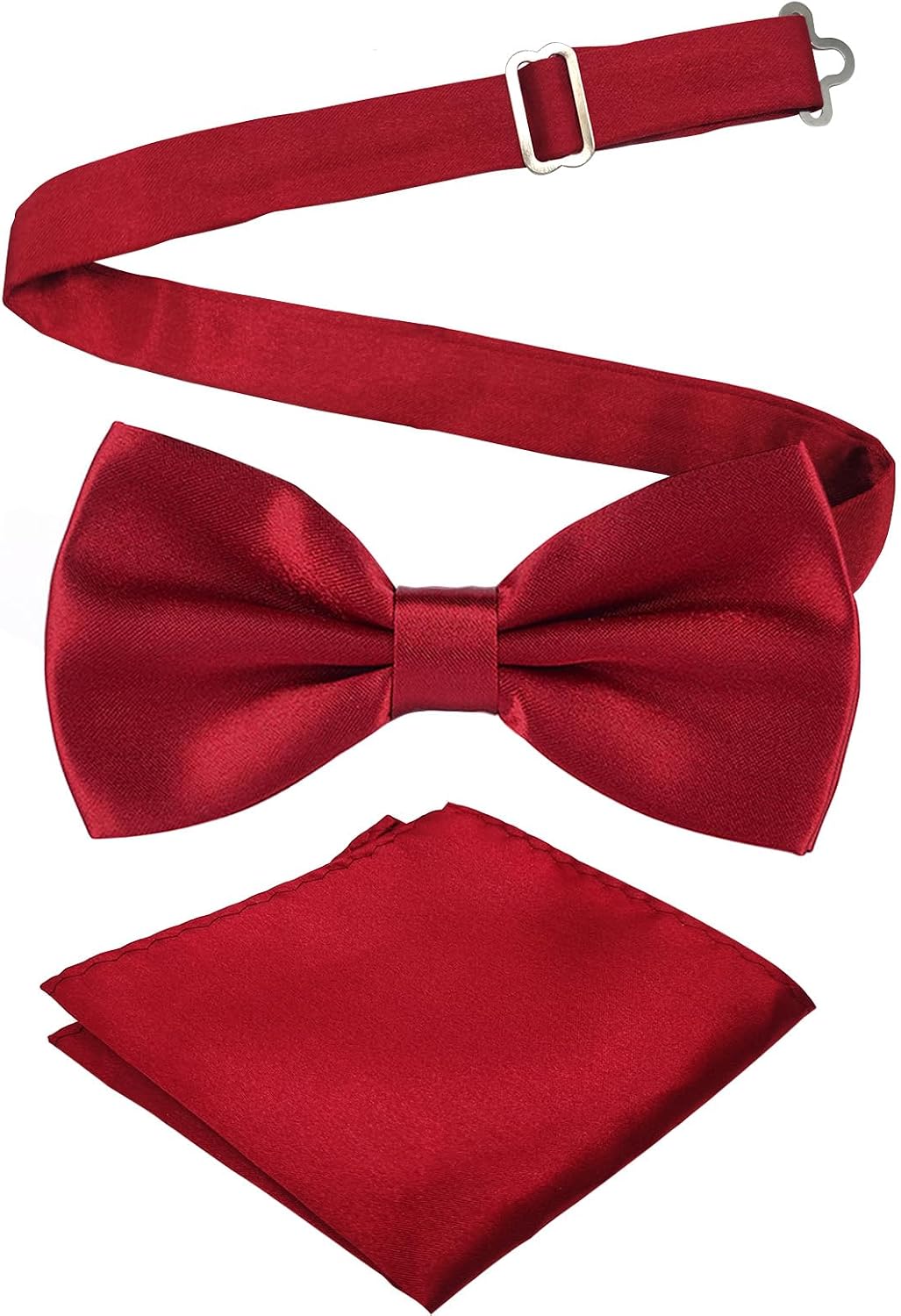 Medsuo Adjustable Bowtie and Pocket Square Men Bowtie and Handkerchief Solid Color Double Fold Pre-Tied Bow Tie