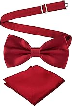 Adjustable Bowtie and Pocket Square Men Bowtie and Handkerchief Solid Color Double Fold Pre-Tied Bow Tie for Wedding Party