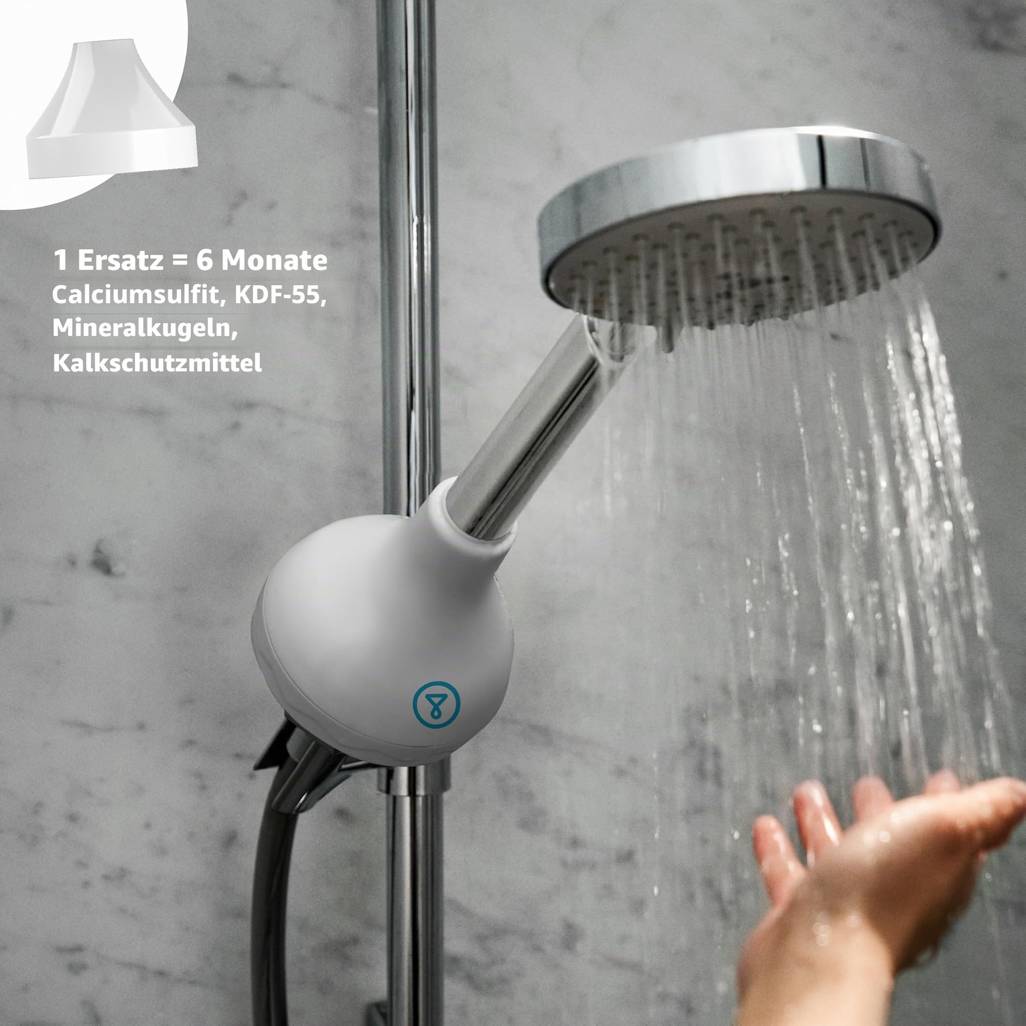 Tappwater ShowerPro - Duschfilter. Wasserfilter mit KDF-Technologie, filtert Kalk, Chlor und Schwermetalle. Antikalk-Filter für sanfte Haut und kräftiges, glänzendes Haar (Weiß)