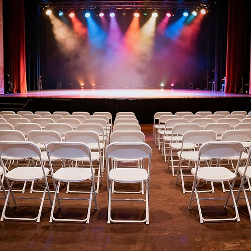 Miniatura 9 de Paquete de 10 sillas plegables de plástico, sillas plegables blancas de capacidad de 350 libras, asientos comerciales portátiles y apilables, sillas