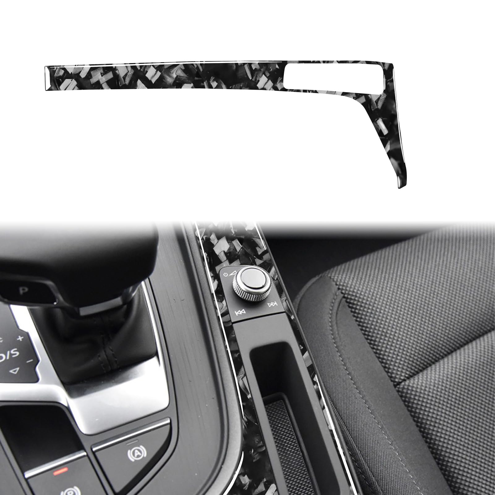 Carbon Fiber Cover Trim Sticker Accessories Decoration Compatible with Audi A4 B9 2017-2019 (Forged Satin Black, Gearshift Side Shift Panel 2)
