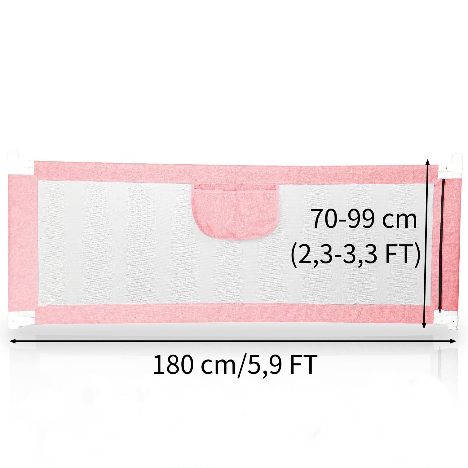 Sponda da Letto 150/180/200 cm (4,9 FT/5,9 FT/6,6 FT), Sponda Letto per Bambini Barriera di Sicurezza Universale Anticaduta con 1 Tasca Barriera Letto da Viaggio (180 cm/5,9 FT, Rosa)
