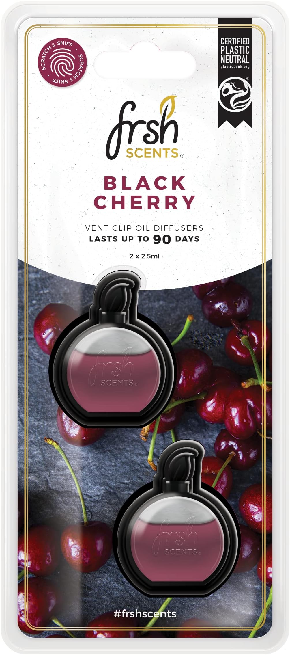 FR9170 Black Cherry x2 Mini Vent Clip Deluxe Diffuser Air Freshener - Lifespan of Upto 90 Days - Ideal for any Sized Car Vent