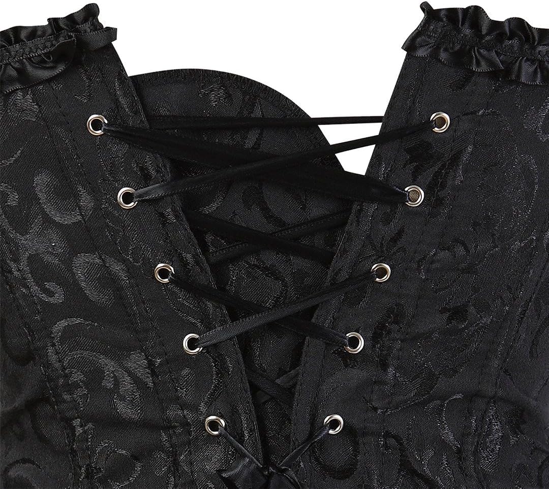BIFANXI® Women's Corsets Lace Up Overbust Corset | Bustier Lingerie Satin Floral Bustier Bodyshaper Top | Black - 3XL - Image 6 thumbnail
