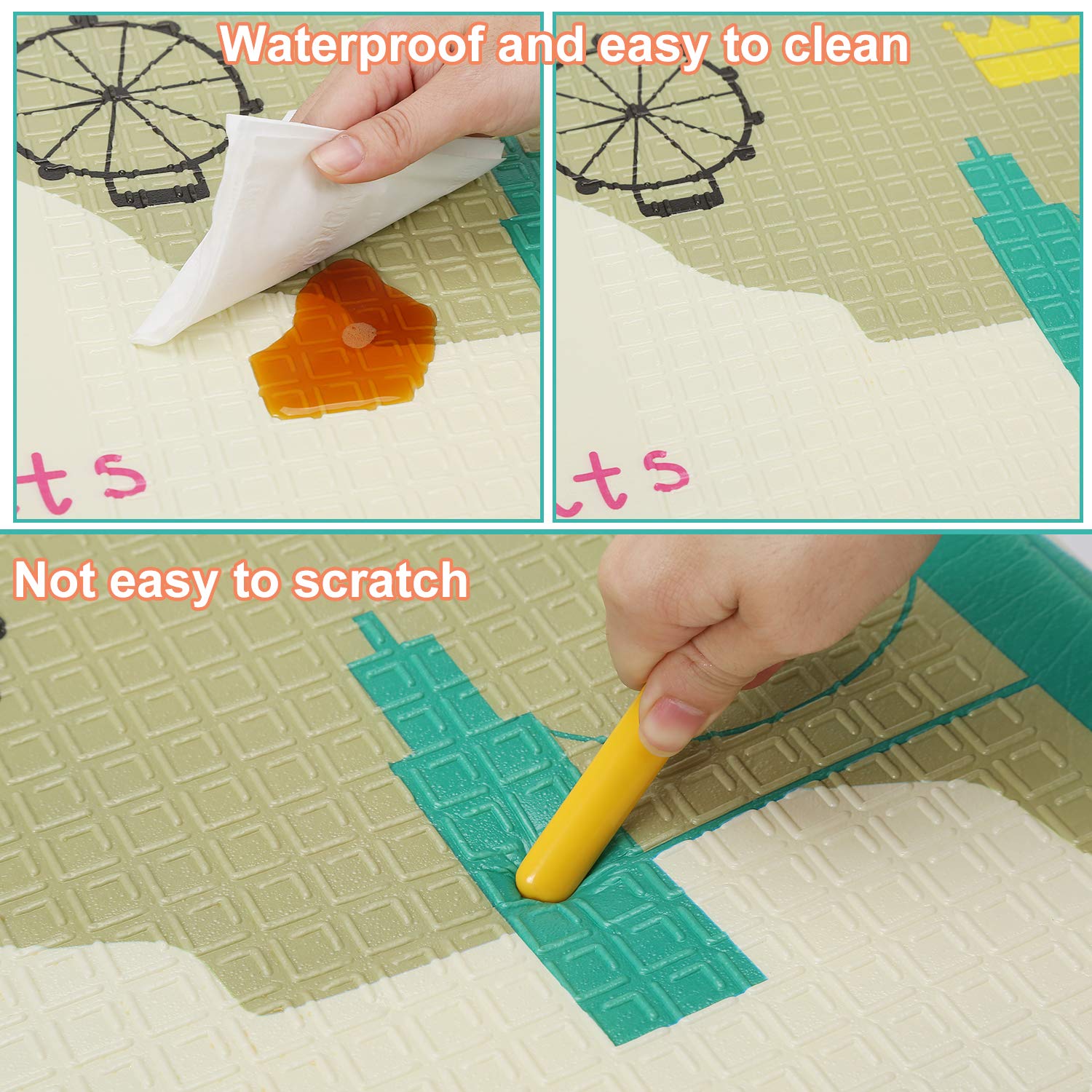 78" X 70" Baby Play Mat Floor Mat Foam Playmat, Non-Toxic Foldable Waterproof Crawling Mat for Toddlers and Infants