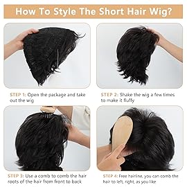 TISHINING Black Short Curly Wigs for white Women Shaggy Layered Black Pixie Cut Wig with Bangs Natural Looking Heat Synthetic Hair Replacement Wigs for Daily Party Use