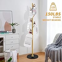 Vista 9 de Perchero de metal con base de mármol natural, perchero independiente, árbol de pasillo resistente con 8 ganchos para colgar ropa, bolsos, bufandas