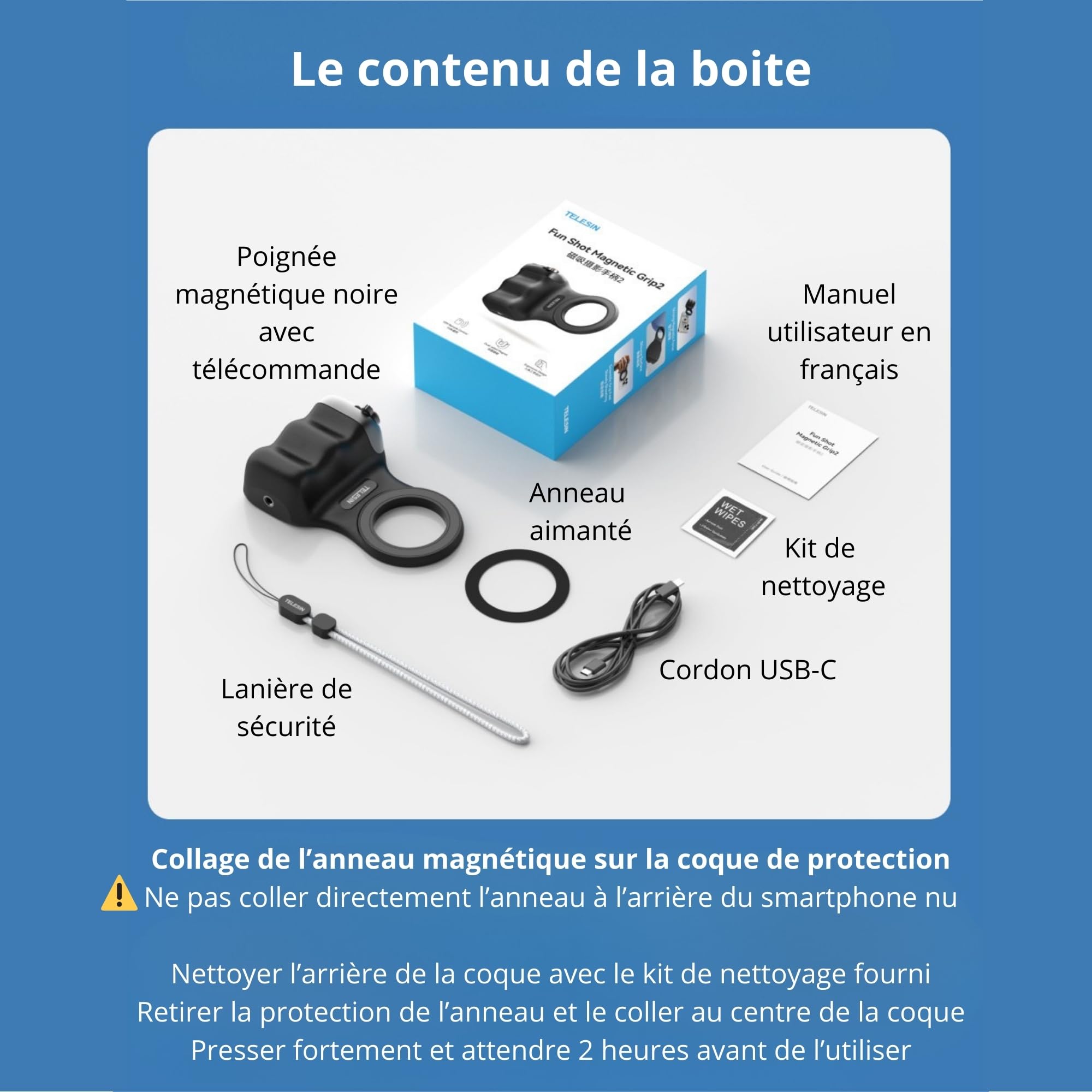 Webstar Tech® Poignée magnétique Bluetooth Smartphone | Support Vlog & Selfies | Grip stabilisateur avec télécommande détachable | Photos et vidéos avec Une Seule Main | Iphone & Android