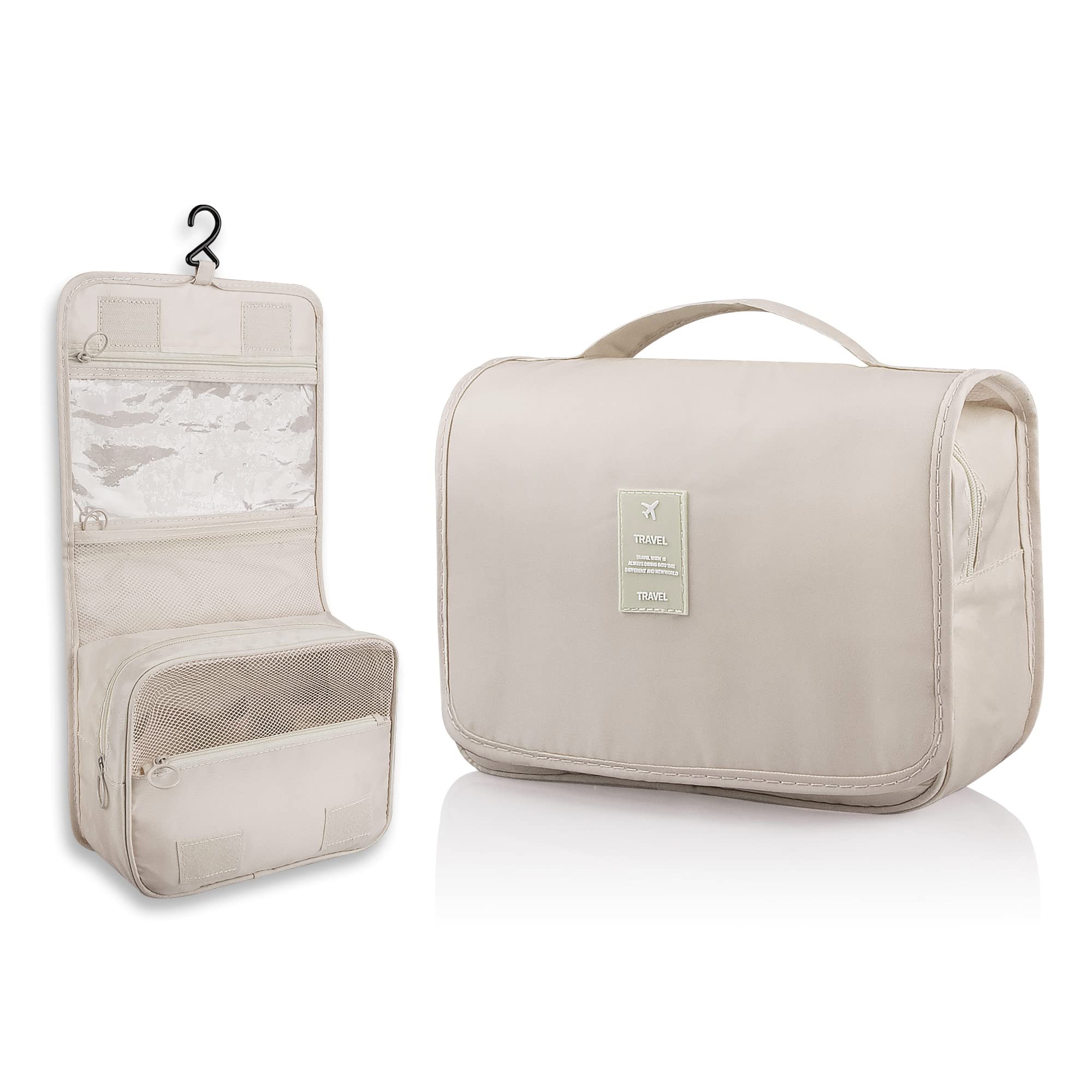 Ebbniur Hanging Toiletry Bag, Large Capacity Travel Organizer for Toiletries, Waterproof Oxford Fabric Travel Makeup Bag with Hanging Hook, Travel