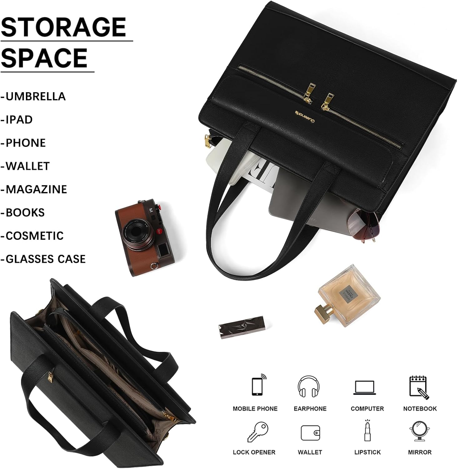 Queenoris PVC Laptop Bag for Women 15.6 Inch Computer Bags Waterproof Business Teacher Office Handbag Top Handle Work Bag Briefcase