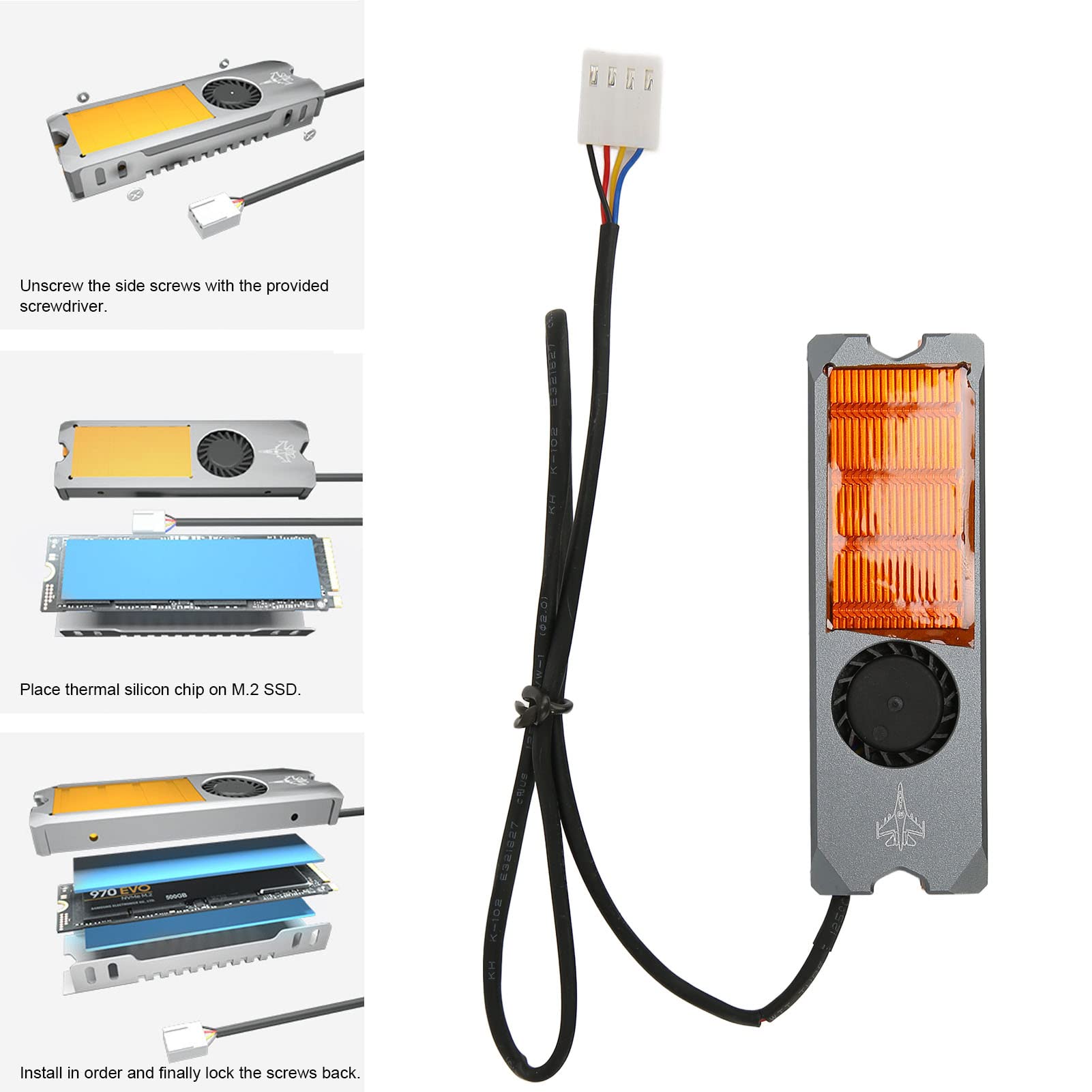 M.2 2280 SSD Dissipatore di calore PWM, ventola a vite senza fine a temperatura controllata, con chip termico in silicio, regolazione automatica 15 prese d'aria di scarico
