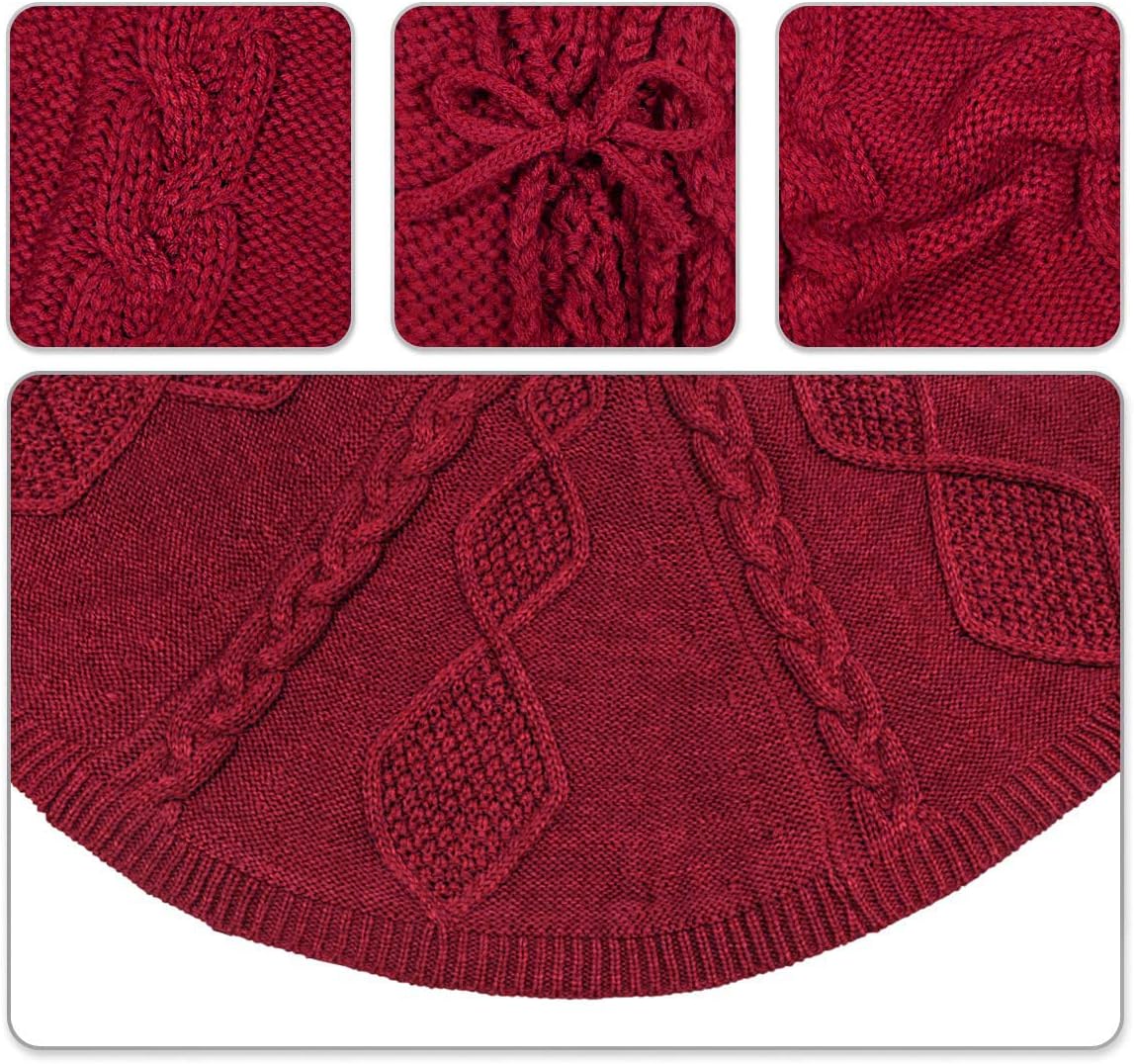 LimBridge Christmas Tree Skirt, 48 inches Diamond Knit Knitted Thick Rustic Xmas Holiday Decoration, Burgundy : Home & Kitchen