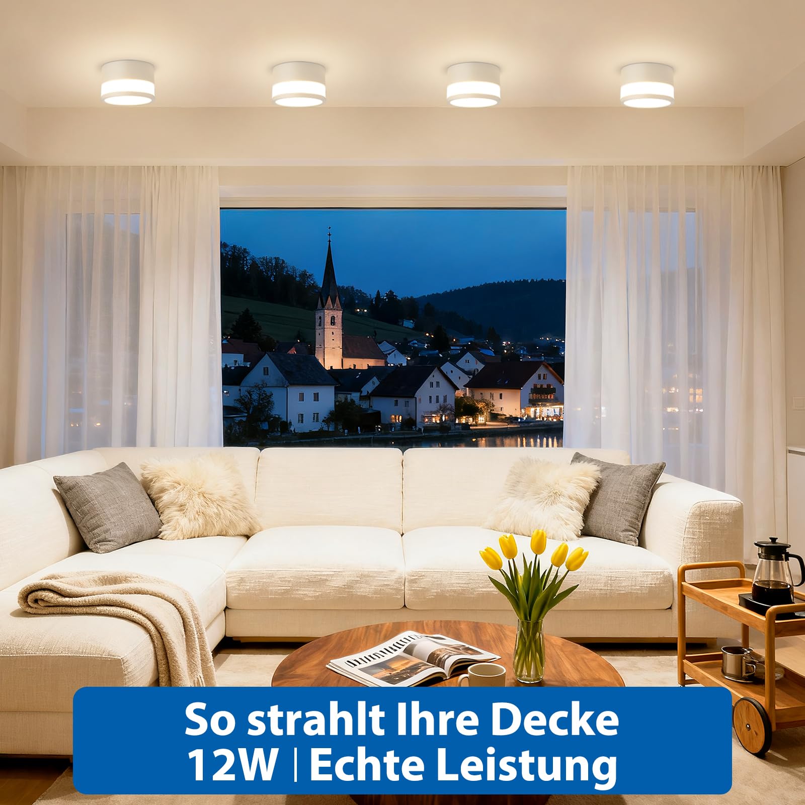 ZIZZLER IP44 Wasserdichte Deckenleuchte Aufputz Weiß für Bad Küchen, 2er LED Aufbauspots Warmweiß 3000K für Wohnzimmer Flur, 12W 1100LM Aufbaustrahler Deckenspot 230V Feuchtraum, Rund Ø100mm*63mm