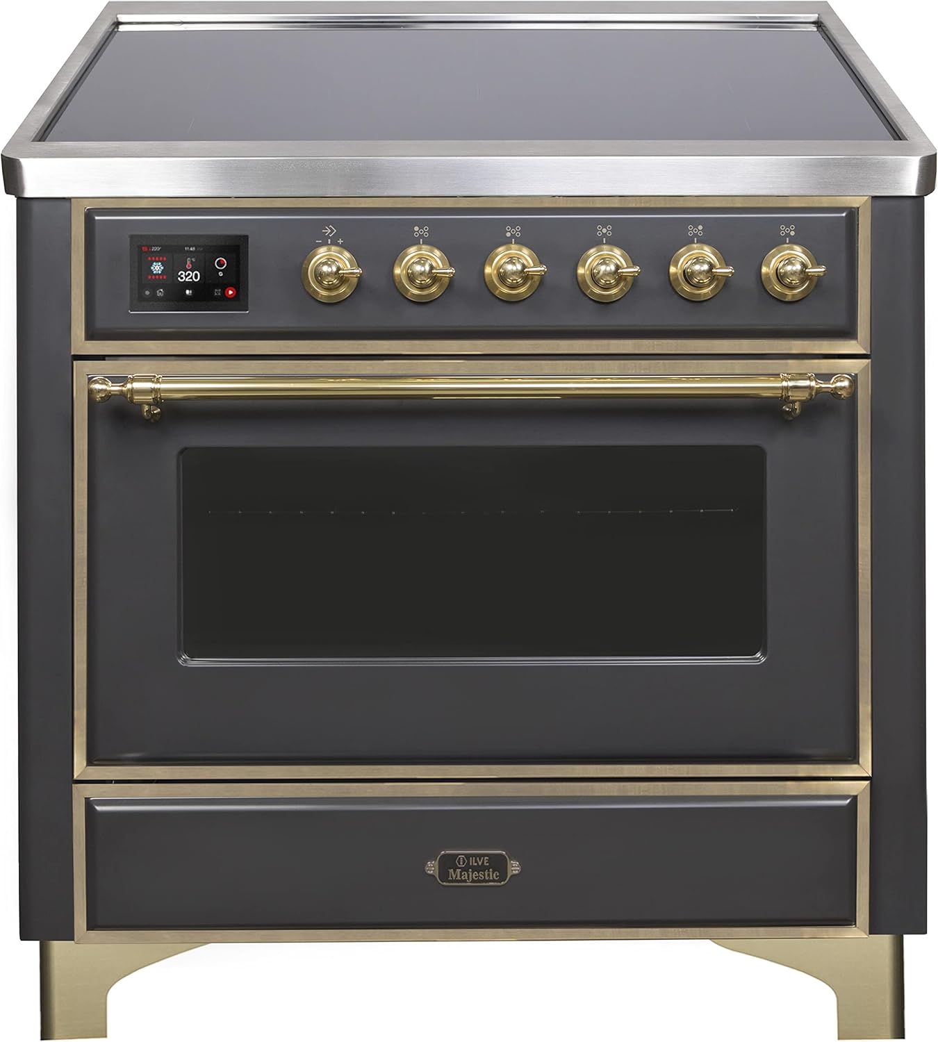 UMI09NS3MGG 36" Majestic II Series Induction Range with 5 Elements; 3.5 cu. ft. Oven Capacity; TFT Oven Control Display; Brass Trim; in Matte Graphite