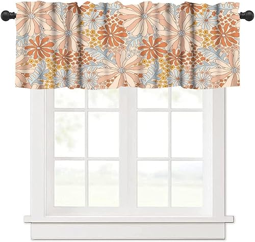 Miniatura 14 de Cortina de cenefa floral retro de los años 70, diseño de flores hippie, bohemio, estampado abstracto de estética, tratamientos de ventana pequeñas