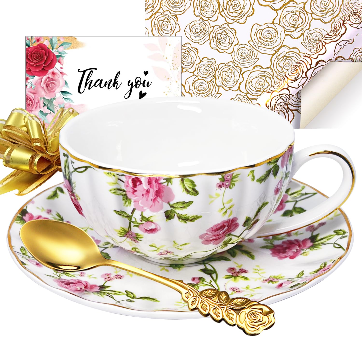 Lot De 6 Tasses Et Soucoupes (250 Ml) Avec Bordure Dorée Et