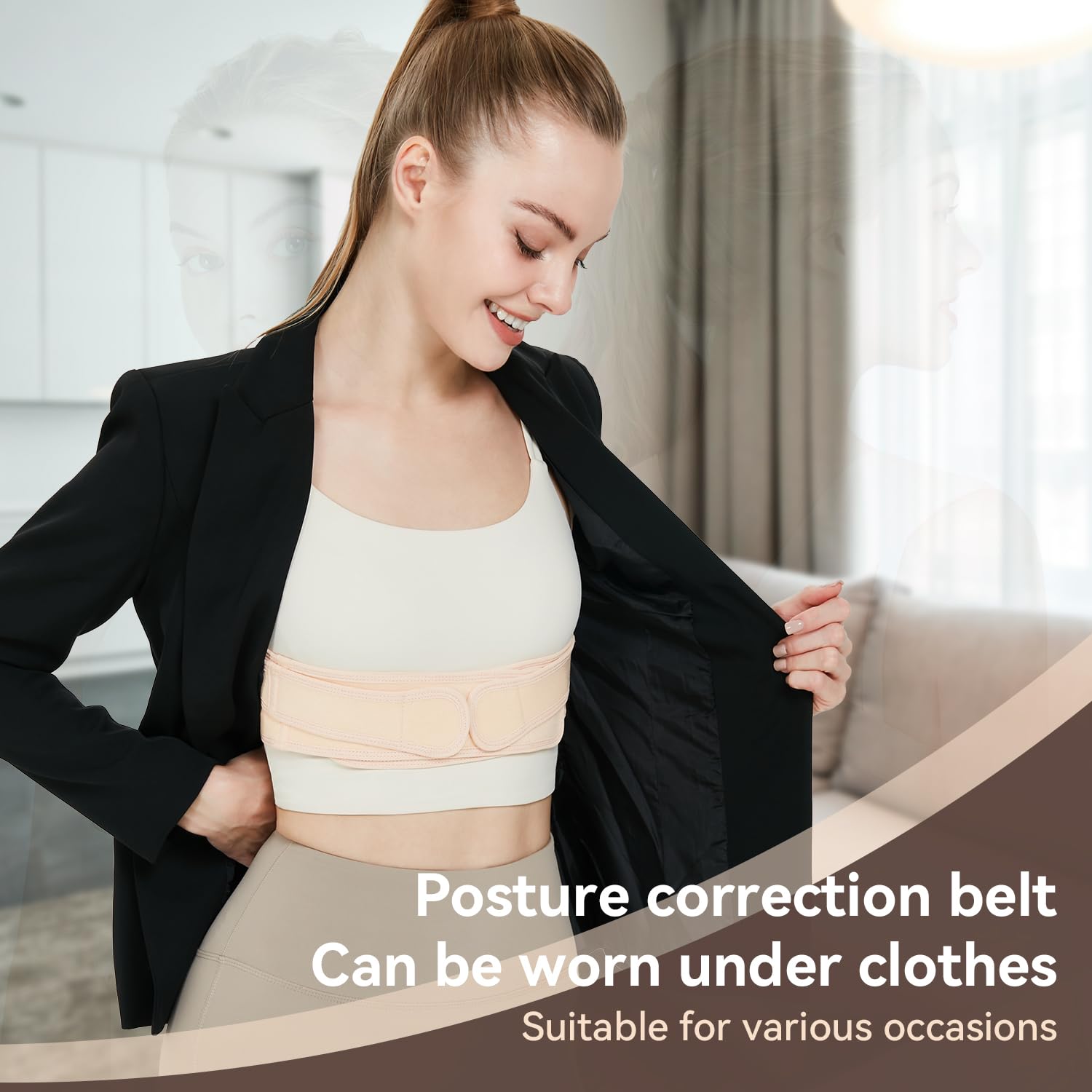 Posture Corrector Shoulders Back, beżowy, wygodny i oddychający, regulowany pasek dla kobiet do odciążenia szyi, ramion i górnej części pleców (S/M)