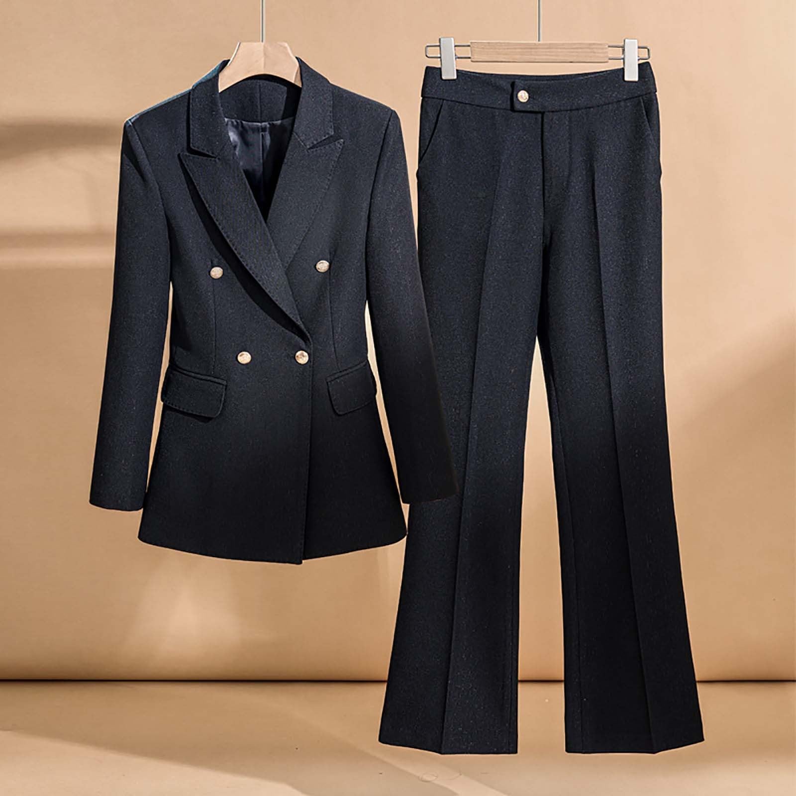Traje de pantalón para mujer de negocios, juego de dos piezas con chaqueta de traje de manga larga y pantalón recto para la oficina, traje formal, blazer informal, deportivo, ropa de calle