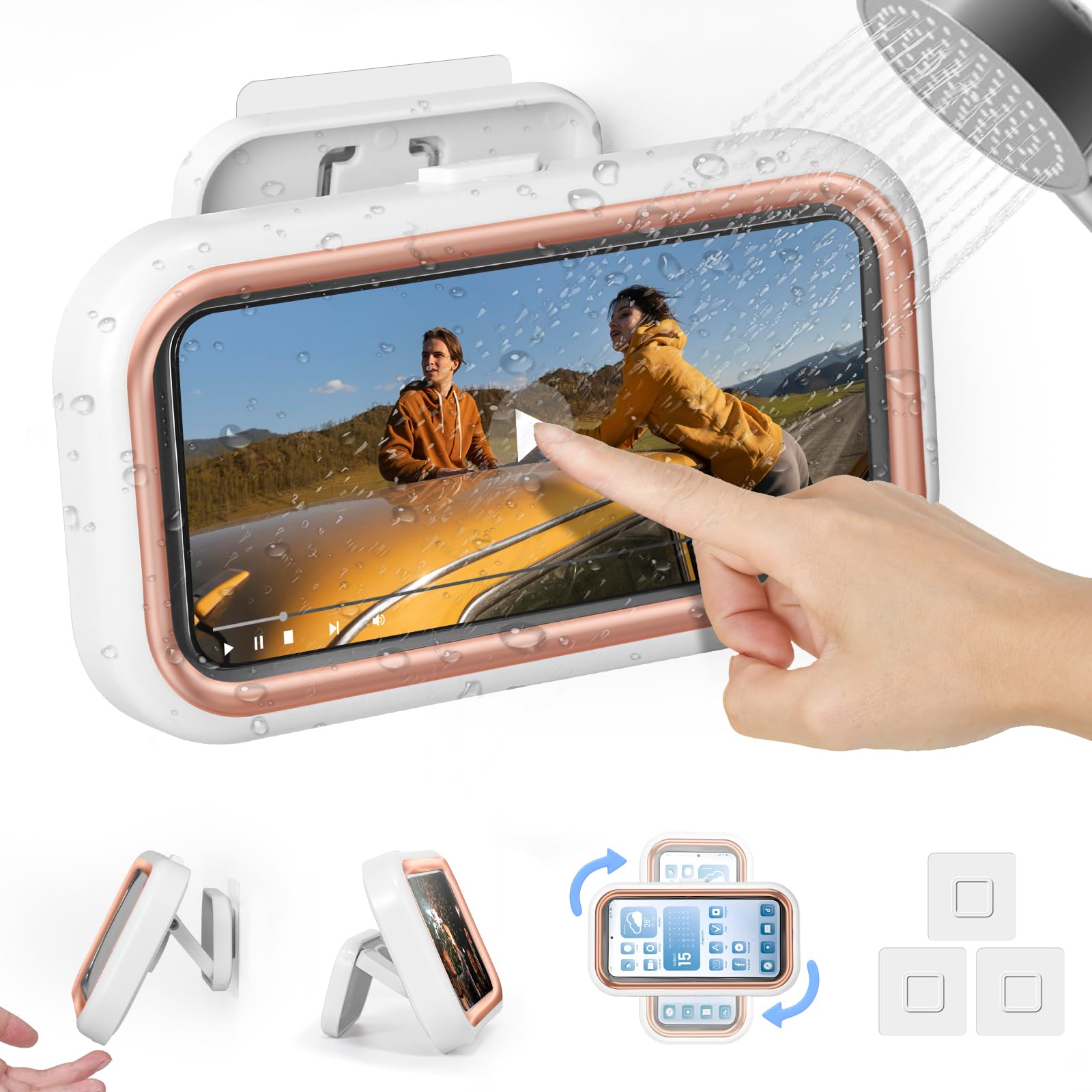 Shower Phone Holder Waterproof Shower Phone Mount 480° Rotation Phone Case | Bathroom Phone Holder for Wall Bathroom Phone Stand Holder for Iphone 4-7