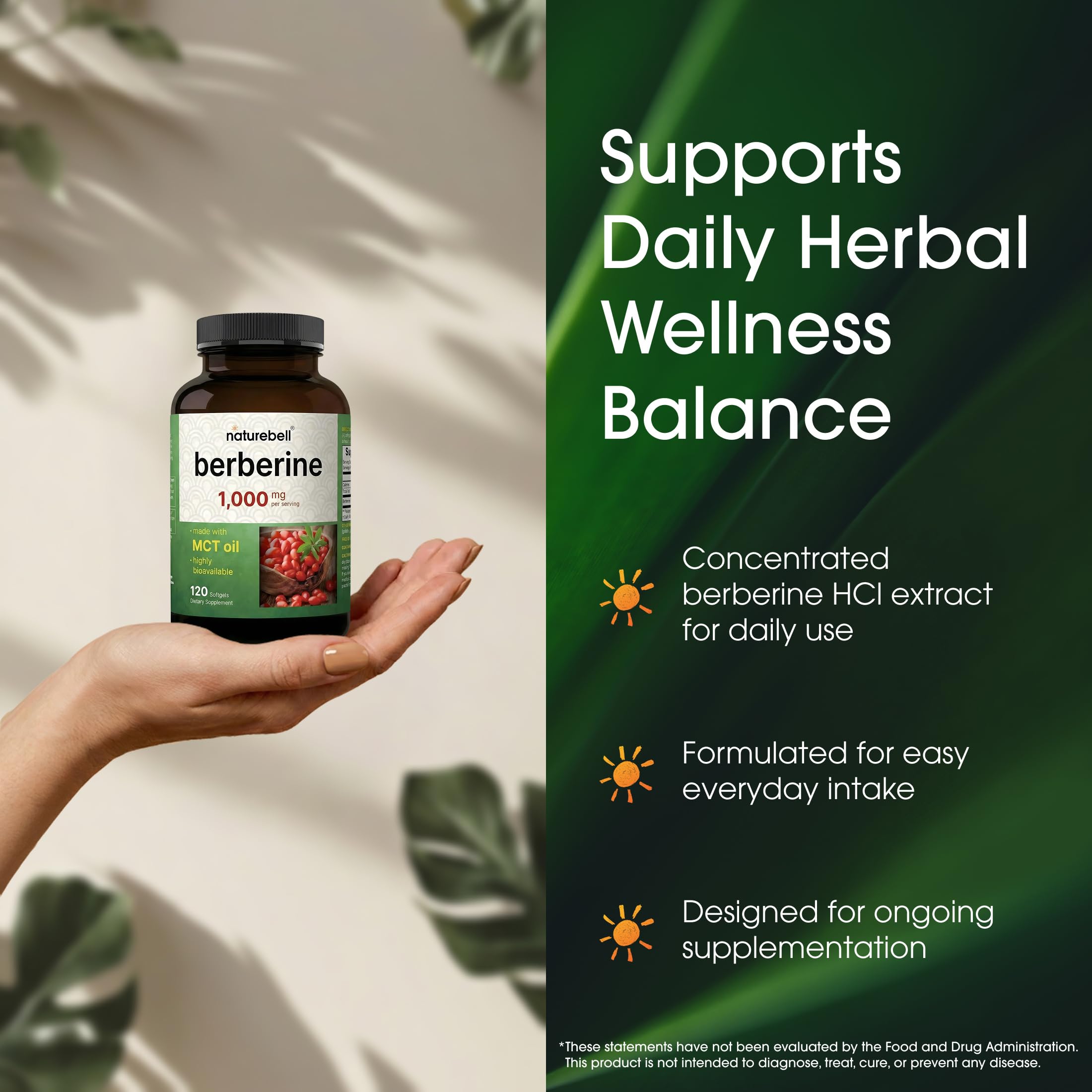 NatureBell Berberine 1,000mg - 120 Softgels - Antioxidant, Alkaloid & Adaptogenic Support* - Made with MCT Oil - Gluten-Free, Dairy-Free, Soy-Free — Amazon image 4