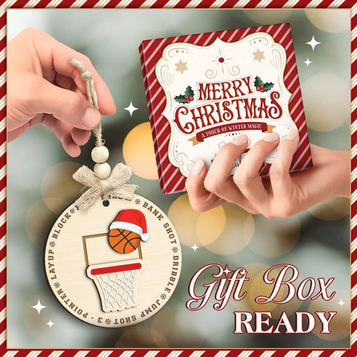 Basketball Xmas Ornament, 2 Layer Wood - Sports Ornament for Christmas Tree - Santa Basketball Gift for Boys, Girls, Players, Leaders, Coaches & Basketball Lovers, Holiday Decor - Image 7