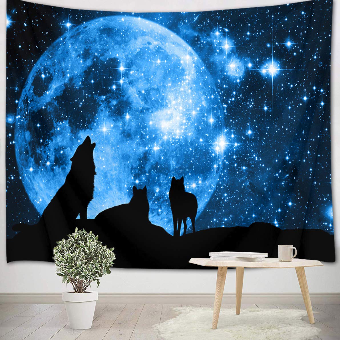 LB 59x51 inch Wolf Wall Tapestry Moon and Stars Wall Hanging Tapestry Wild Animal and Universe Style Tapestries for Living Room Bedroom Dorm Wall Decor โ image 1
