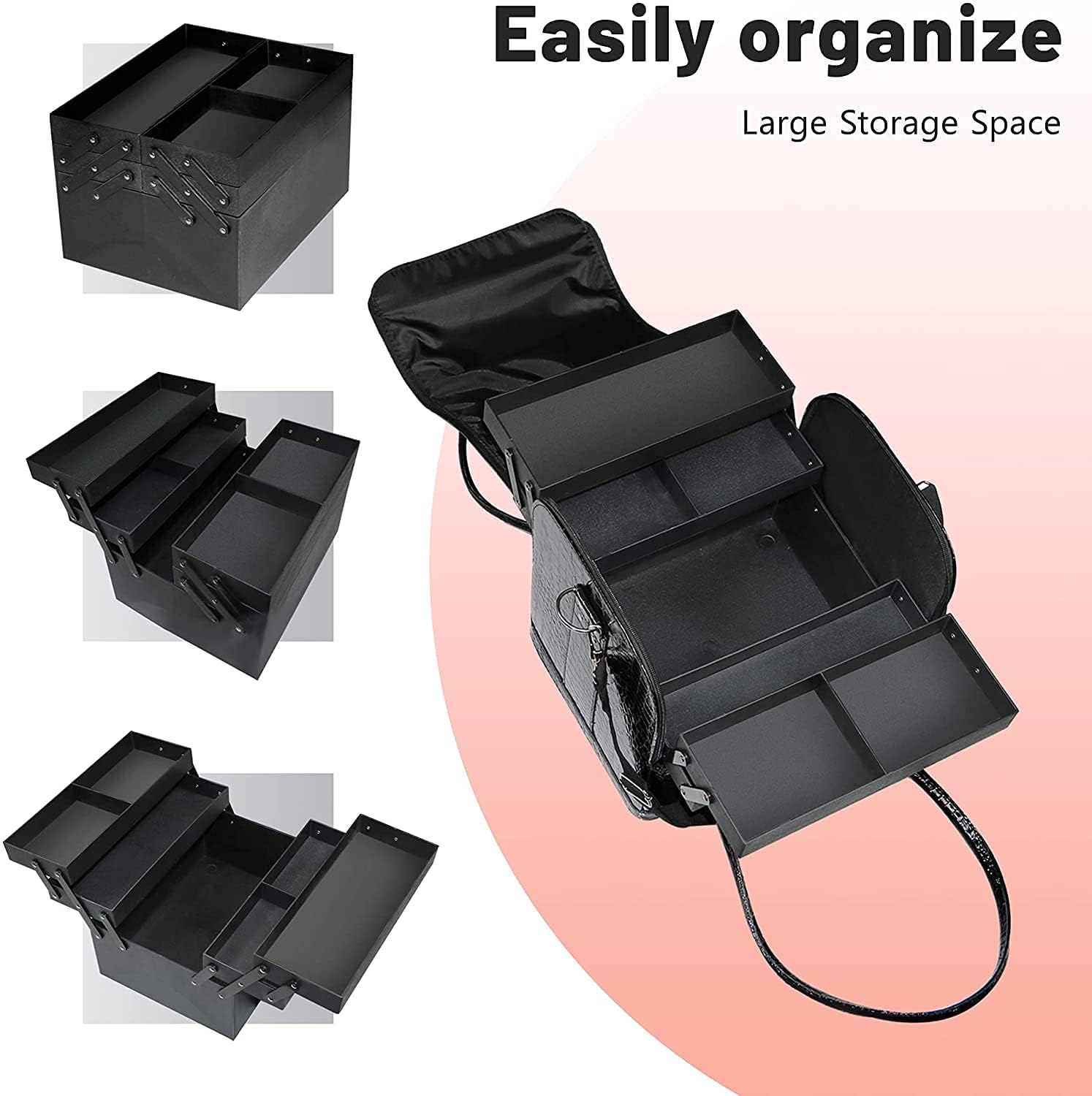 Adson Professional Beauty Make Up Case Nail Cosmetic Box Vanity Case (BLACK) 2