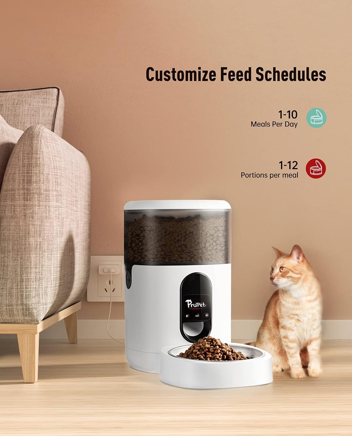 Pet Supplies : Prupet Automatic Cat Feeders, Timed Pet Food Dispenser with Stainless Steel Bowl, WiFi Enabled, APP Control, 10s Voice Recorder for Small / Medium Cats &Dogs -4L : 