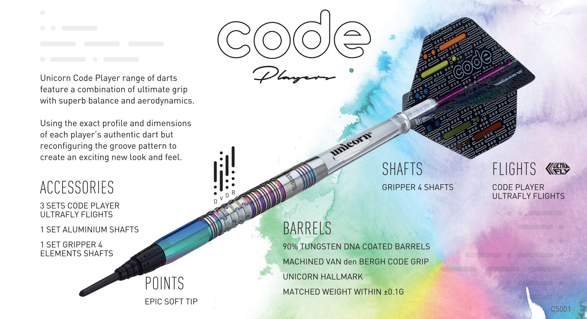 Unicorn Unisex's Dimitri Van den Bergh Code 90% Tungsten Soft Tip