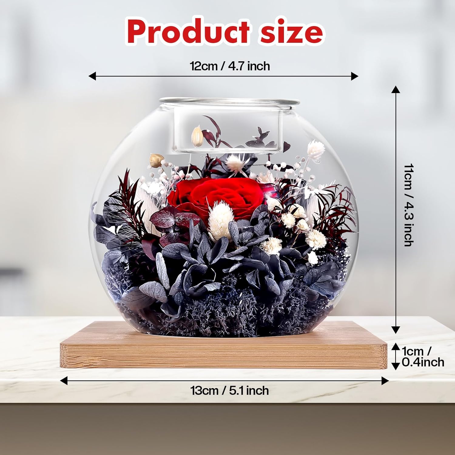 Valentines Birthday Gifts for Women Preserved Roses in Glass Dome with Scented - Romantic Preserved Flower for Women, Girlfriend, Wife, Mom, Grandma, Sister, Her-Red - Image 6