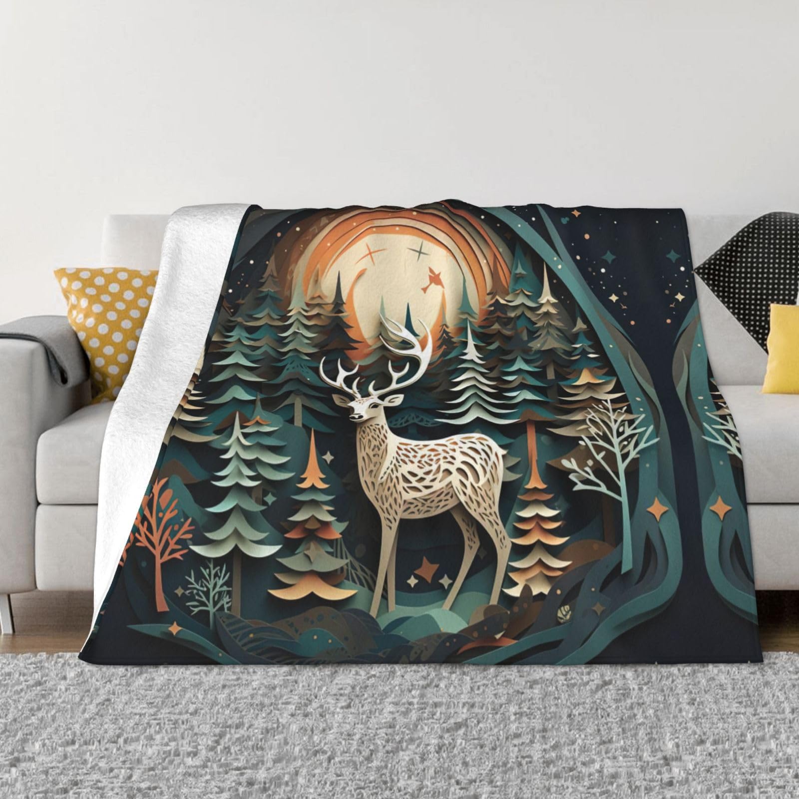 Couverture flanelle cerf de Noël idéale pour vos soirées cinéma sur le canapé