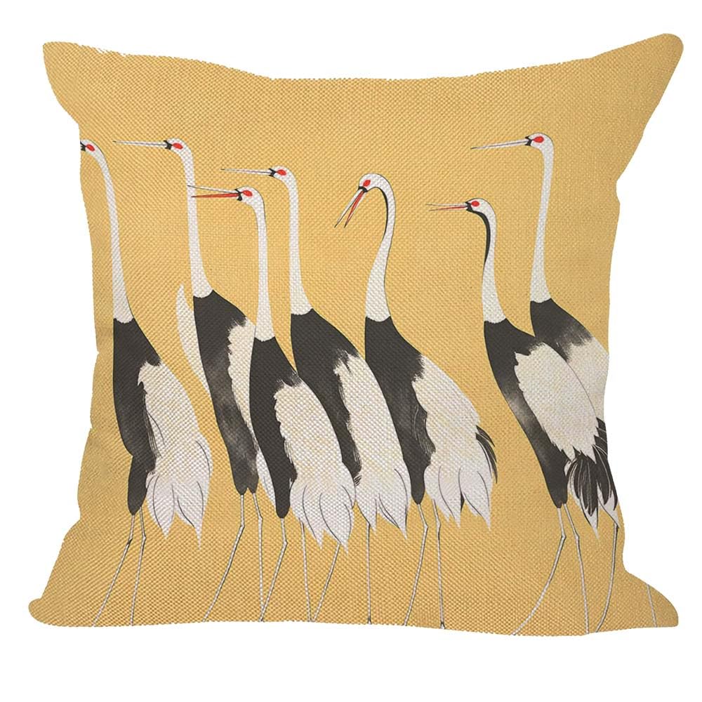 Orythyra Oriental Crane Group Cushion Cover 45x45cm Elegant Bird Lineup Cotton Linen Pillow Cover Decorative Throw Pillows Farmhouse Decor for Home Cushion Case 18x18 Inch