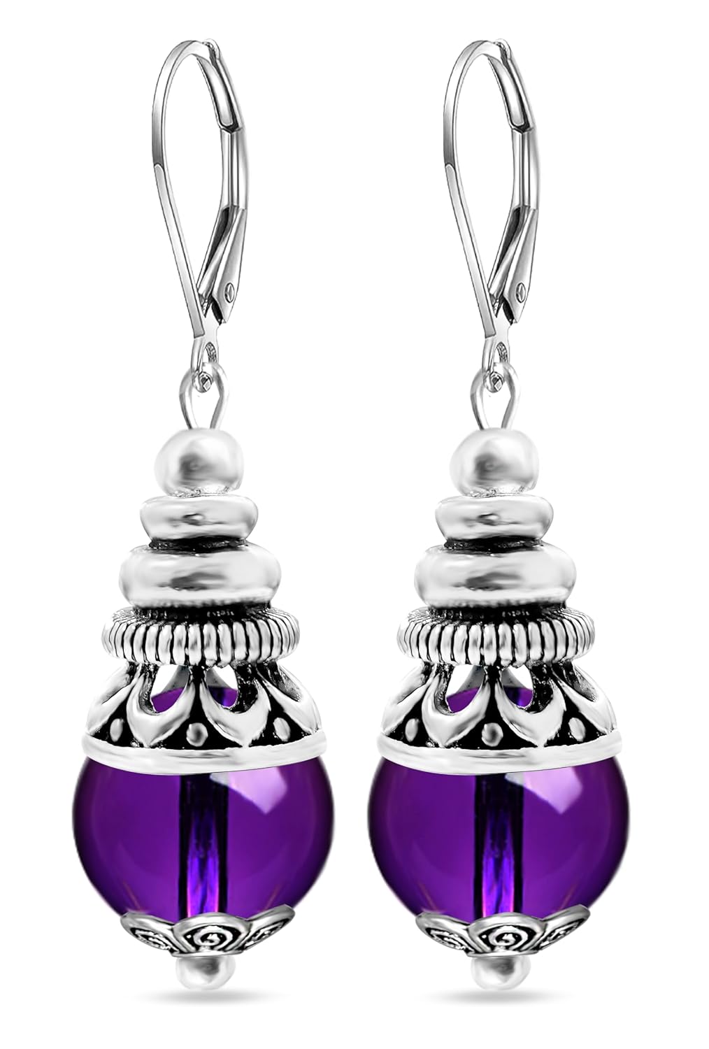 XKBYL 10mm Natural Stone Bead Drop Earrings Retro Silver Real Genuine Crystal Quartz Gemstone Boho Bohemian Dangle Earrings