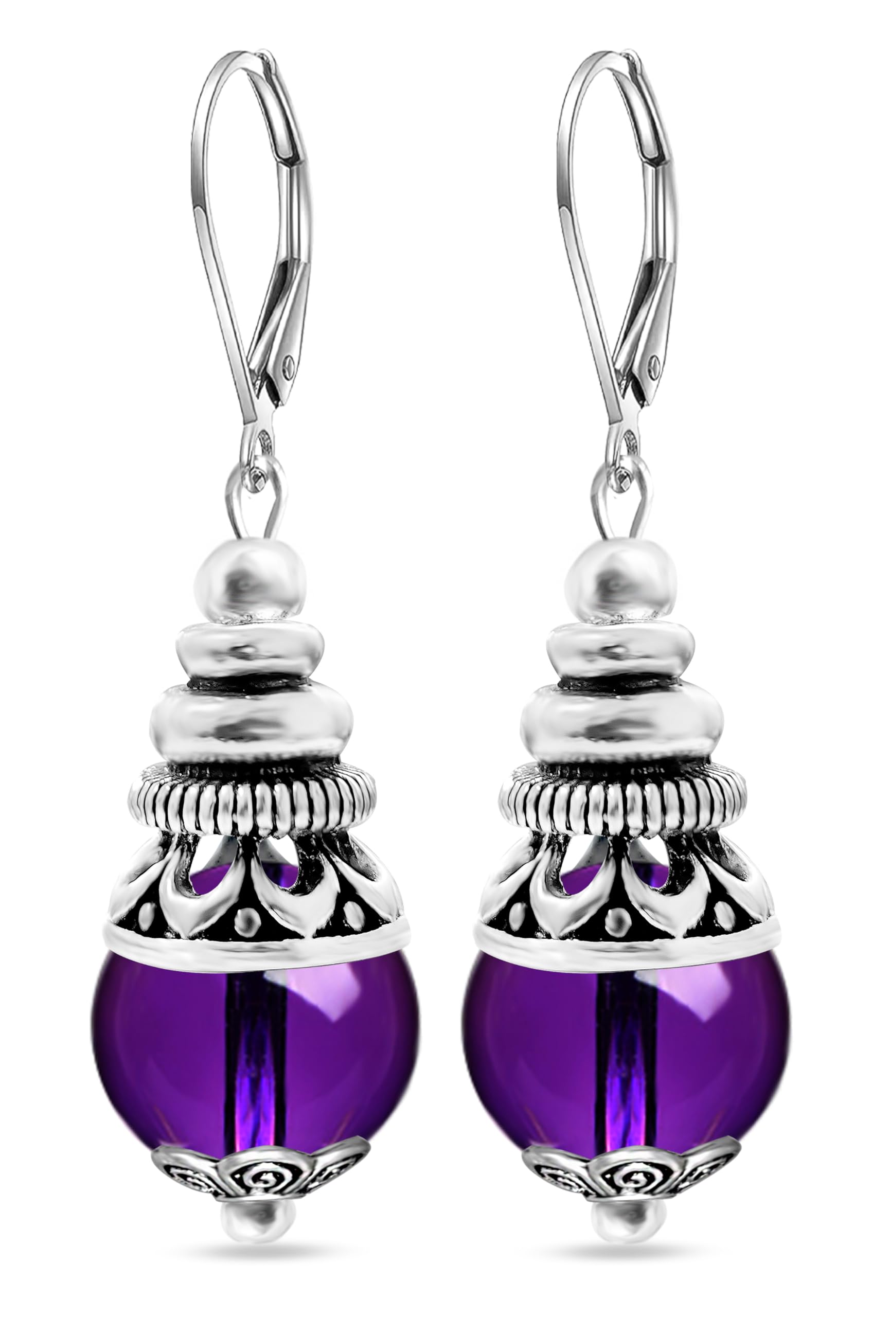 XKBYL 10mm Natural Stone Bead Drop Earrings Retro Silver Real Genuine Crystal Quartz Gemstone Boho Bohemian Dangle Earrings