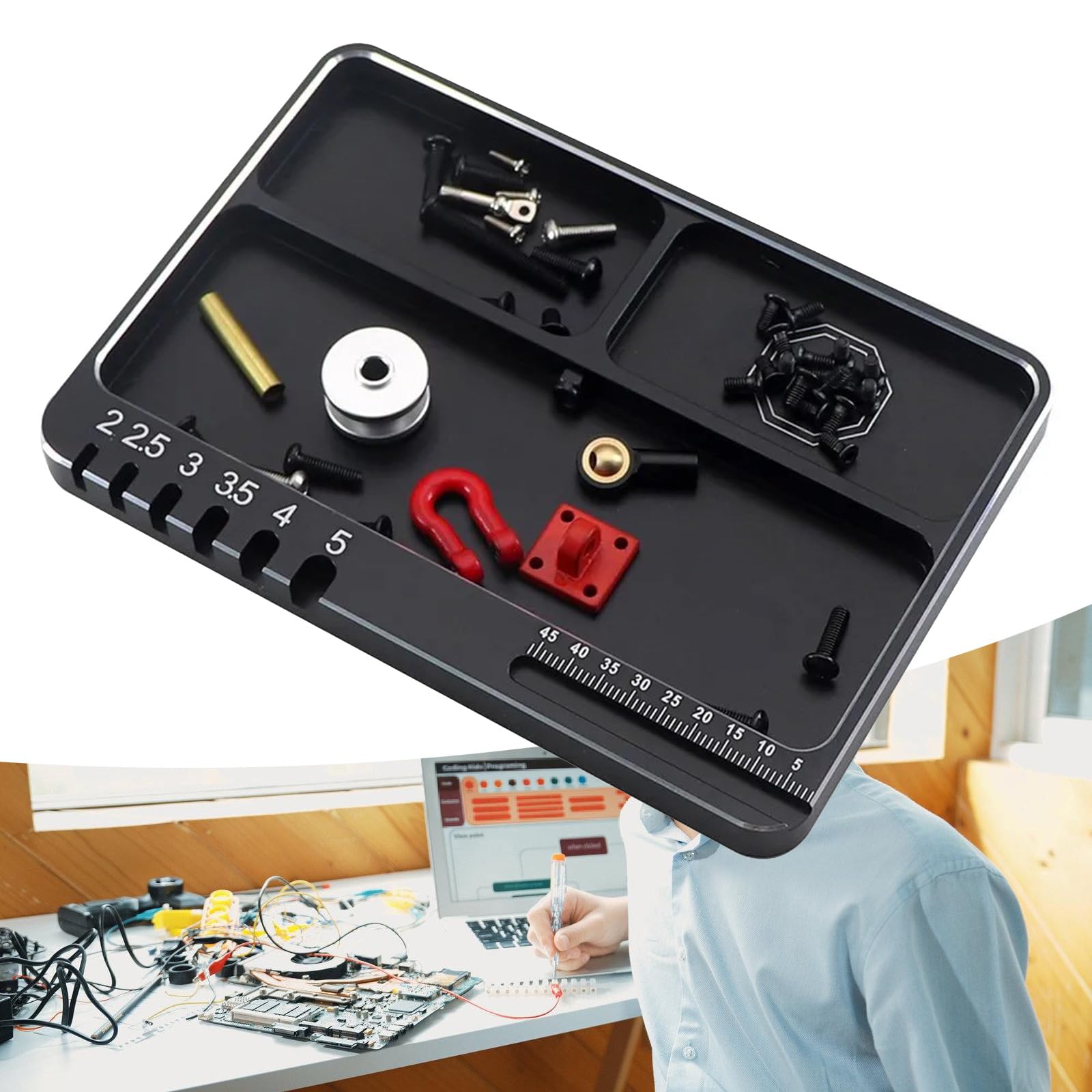 Screw Storage Tray With Integrated Area & Measurement Functions Compact Parts Tray For Small Parts