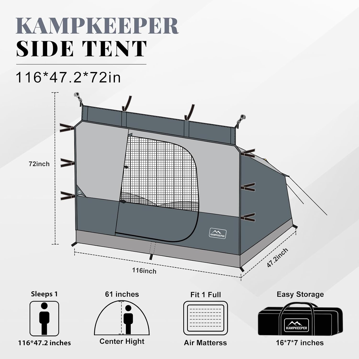 KAMPKEEPER Canopy Side Tent, Camping Canopy Tent for 10x10 Pop Up Canopies, Cube Tents, Gazebo Room Compatible with 10' Wide Canopies(Canopy Not Included)