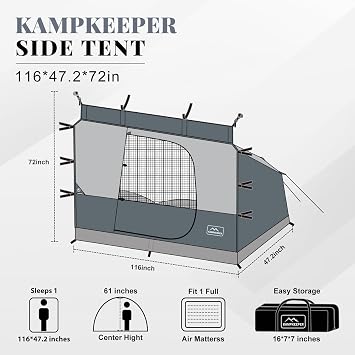 KAMPKEEPER Side Tent,1/2 Person Camping Tent for 10' x 10' Pop Up Canopy