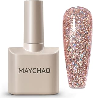 MAYCHAO 15ML Rose Gold Glitter Gel Nail Polish 1Pc Sparkly Rose Gold Gel Polish Soak Off UV LED Nail Polish Nail Art Starter Manicure Salon DIY at Home, 0.5 OZ