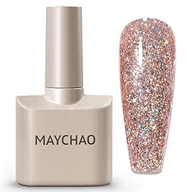 MAYCHAO 15ML Rose Gold Glitter Gel Nail Polish 1Pc Sparkly Rose Gold Gel Polish Soak Off UV LED Nail Polish Nail Art Starter Manicure Salon DIY at Home, 0.5 OZ