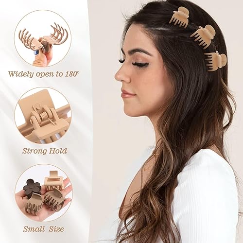 Miniatura 4 de 16 pinzas pequeñas para el cabello para mujeres y niñas, pinzas de garra mate duraderas para cabello fino, pinzas de agarre fuerte antideslizantes