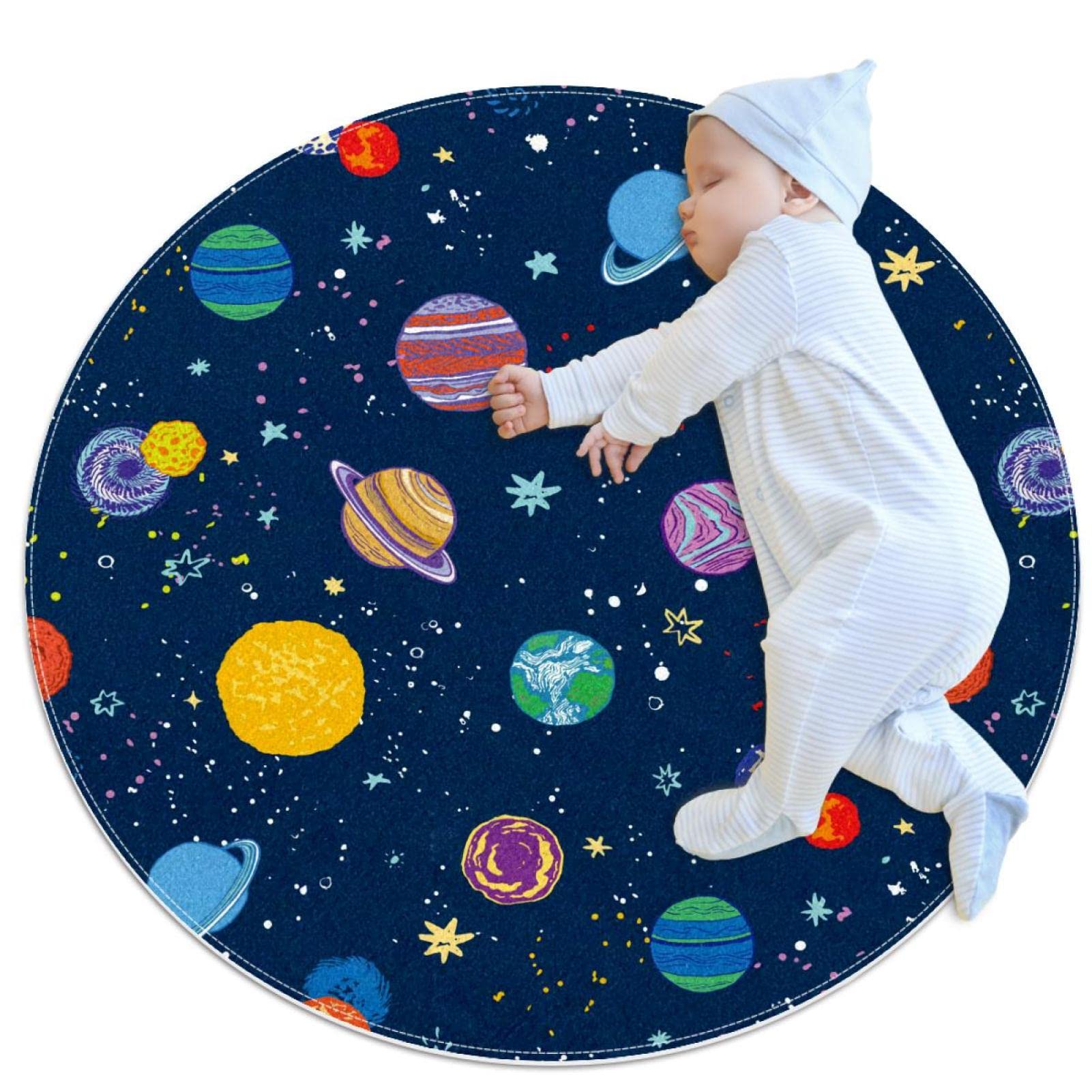 Tapis de chambre enfant espace rond 1m et tapis de douche antidérapant