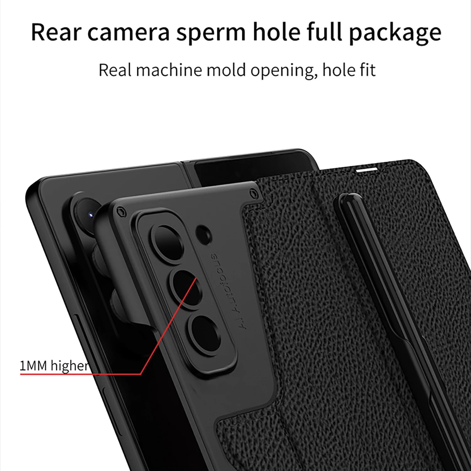 Custodia per Samsung Galaxy Z Fold 5 Custodia, Staccabile, portapenna S, Cornice per PC, Supporto in Pelle PU, Custodia a Portafoglio all-Inclusive con Schermo,Z Fold 5,Black2